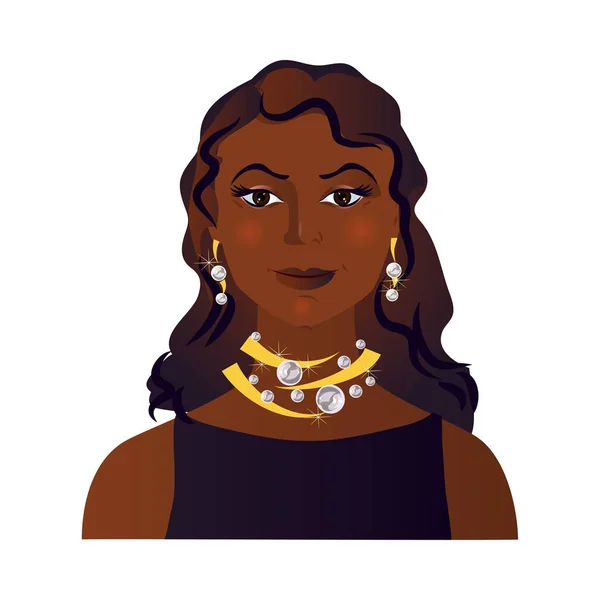 Avatar lucu dari afro american wanita berambut cokelat - Stok Vektor