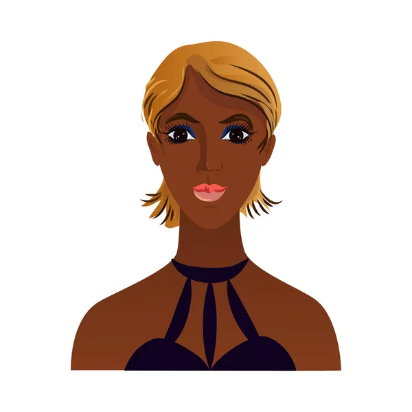 Lindo avatar de mujer afroamericana con cabello dorado — Vector de stock