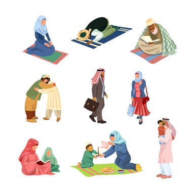 Günlük aktivitelerde farklı Arap Müslüman insanlar kümesi