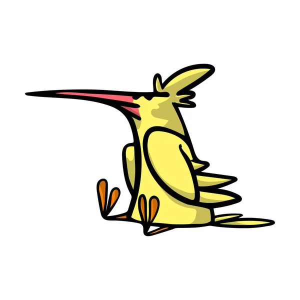 Lindo pájaro amarillo divertido con un gran pico rojo sentado en sus patas . — Archivo Imágenes Vectoriales