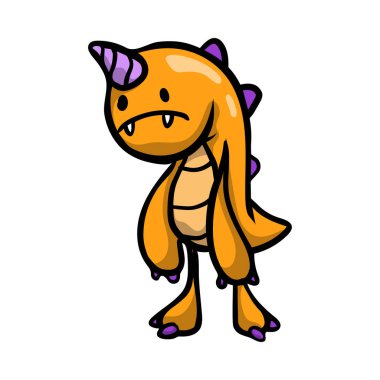 Turuncu büyük bir boynuz ile güzel neşeli ve sevimli karikatür canavarlar.