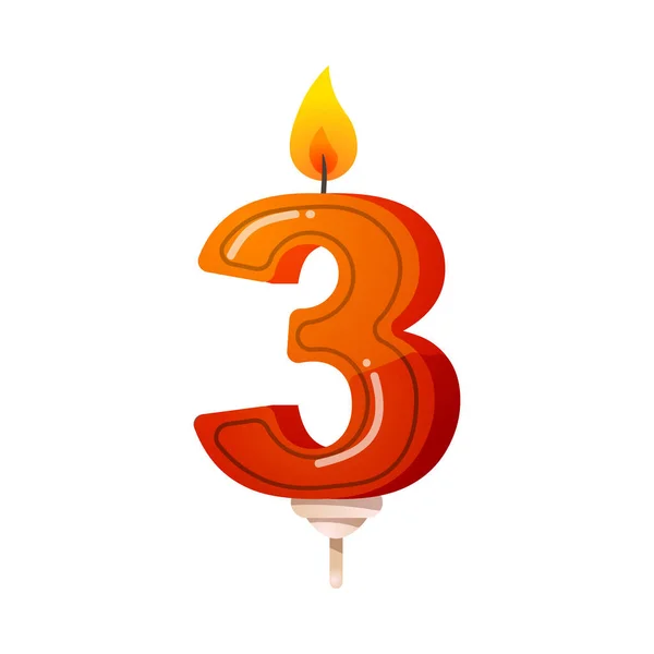 День рождения номер три, свеча на годовщину. Клипарт, реалистичная 3D-растровая иллюстрация — стоковый вектор
