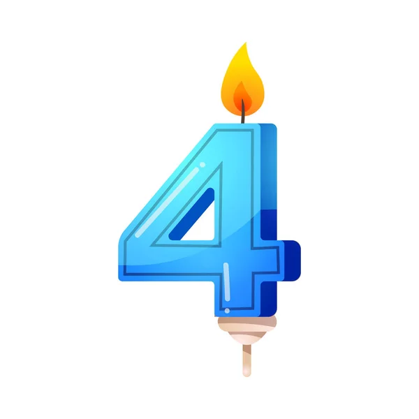 Oslava narozenin číslo čtyři, výroční svíčka. Clipart, realistická 3D rastrová ilustrace — Stockový vektor
