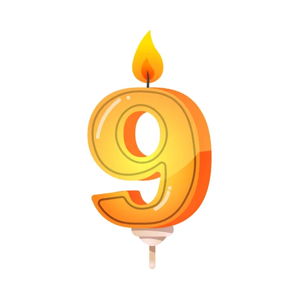Девятый день рождения, юбилейная свеча. Клипарт, реалистичная 3D-растровая иллюстрация — стоковый вектор