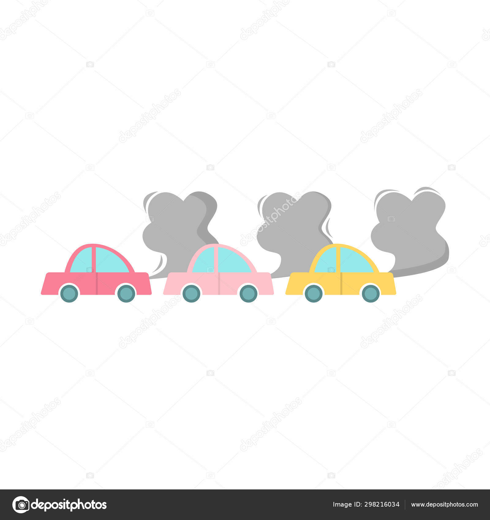 Car air pollution. Raster illustration in cartoon style on white background  Stock Vector Image by © #298216034