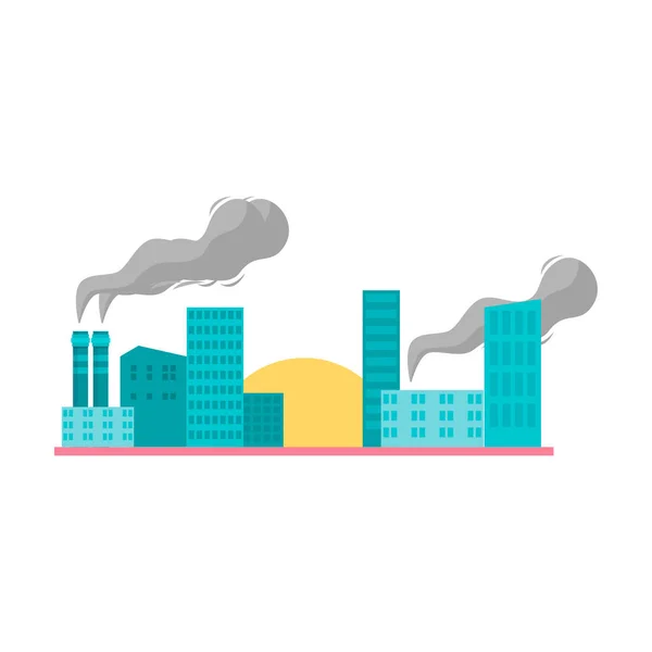 Pollution atmosphérique de l'usine en ville. Illustration raster style plat . — Image vectorielle