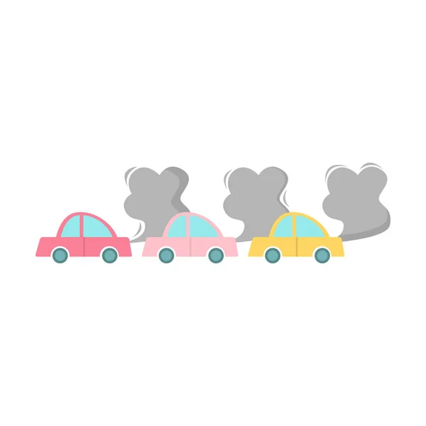 Загрязнение воздуха автомобиля. Растровая иллюстрация в стиле мультфильма на белом фоне — стоковый вектор