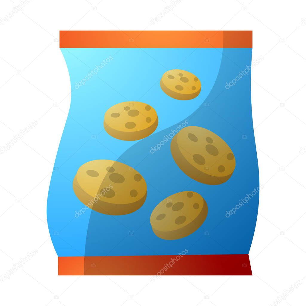 Bag of biscuit, cookie or crackers.Colorful raster illustration in flat cartoon style