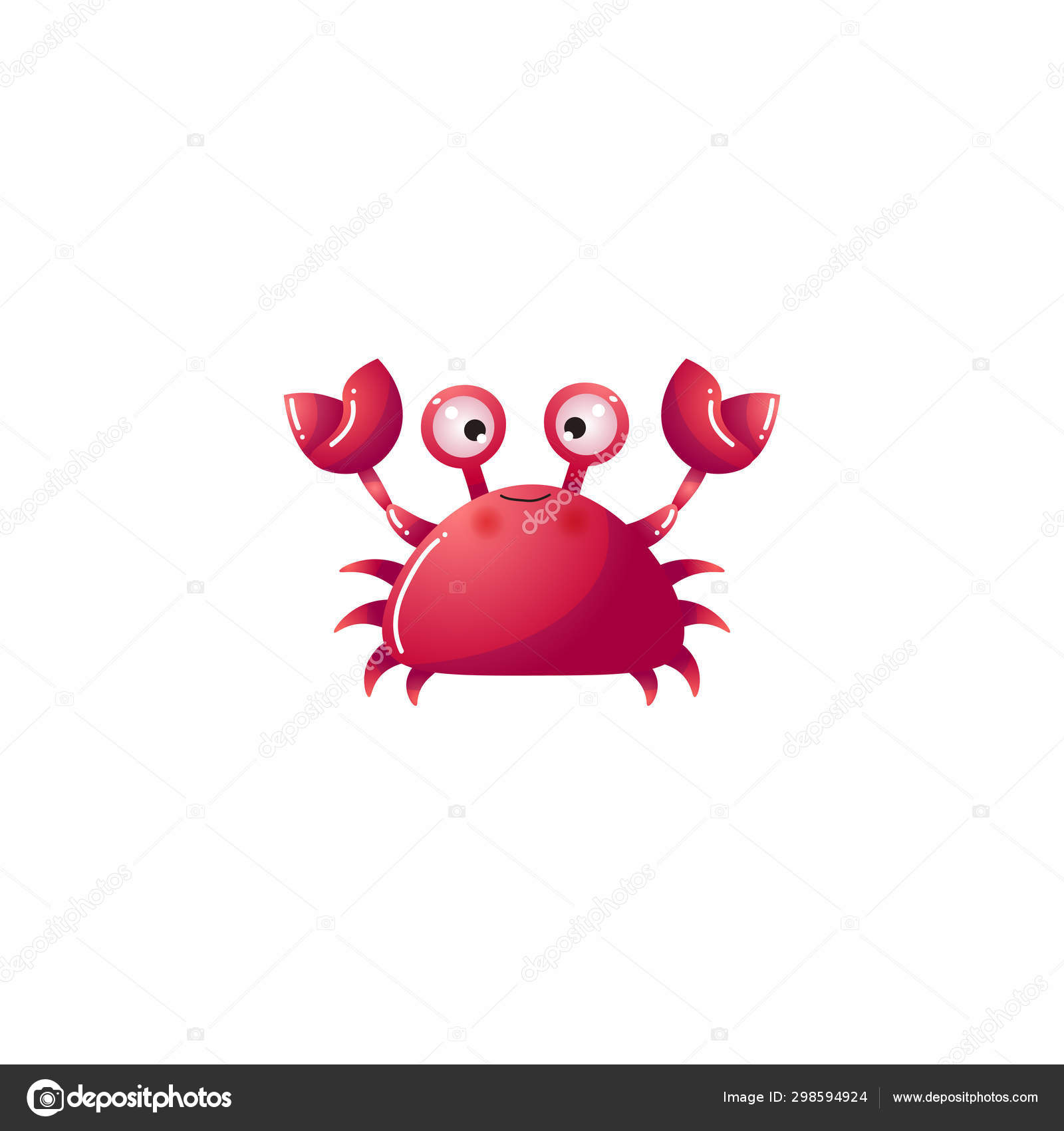 Funny Red Crab. Underwater Creature. Raster Illustration In The Flat  Cartoon Style. Stock Vector Image By ©Greenpic.Studio #298594924