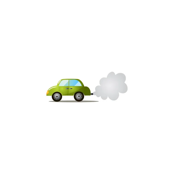 Escape del coche, CO2, humo. Ilustración de trama en estilo de dibujos animados sobre fondo blanco — Vector de stock