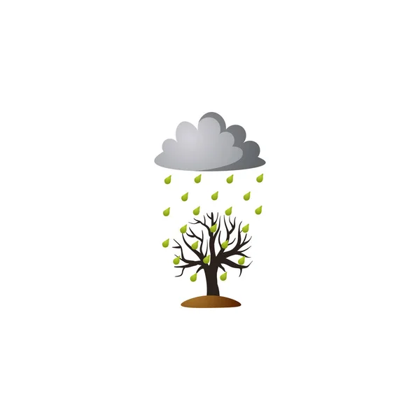 Pioggia acida da una nuvola sull'albero. Illustrazione raster in stile fumetto piatto — Vettoriale Stock