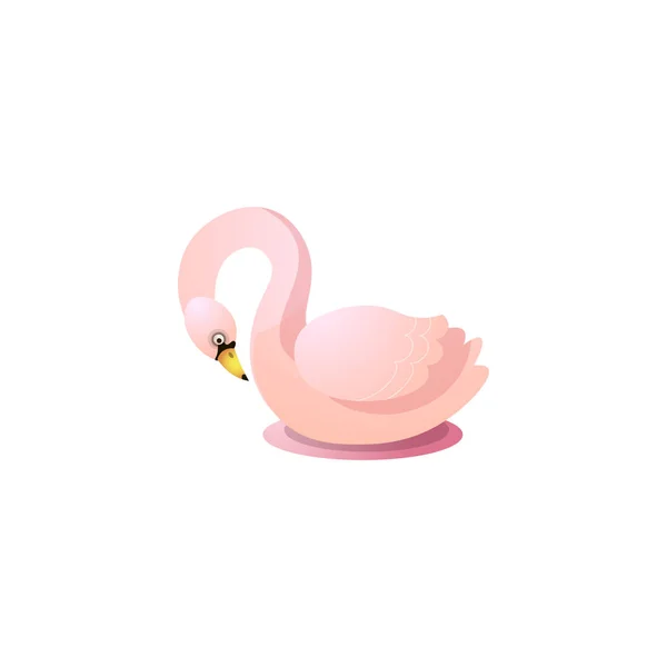 Cute pink swan. Raster illustration in the flat cartoon style — Stock Vector