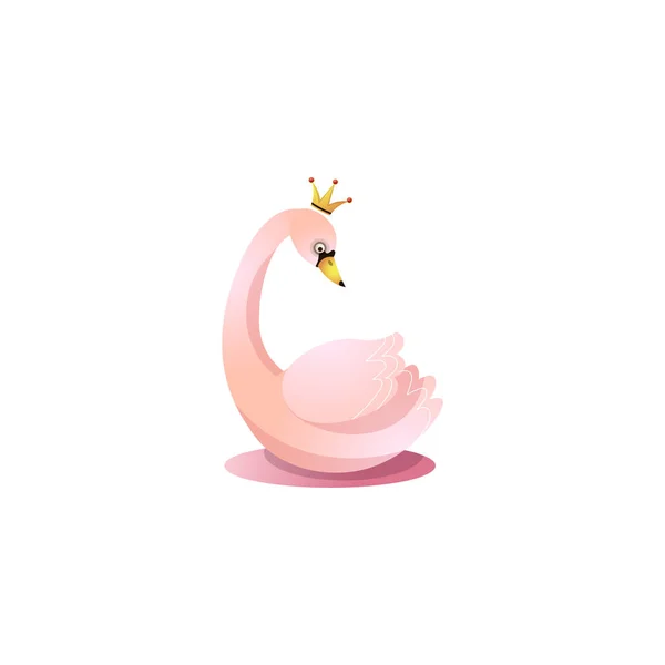 可爱的粉红色公主天鹅与皇冠。平面卡通风格的栅格插图 — 图库矢量图片