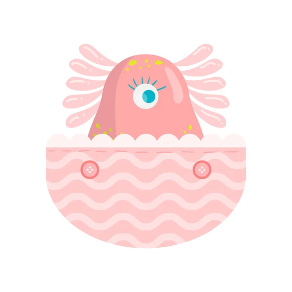 Monstro rosa no bolso. Desenho de clipart ilustração Raster — Vetor de Stock