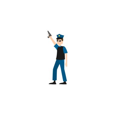 Polis bir uyarı atışı yapıyor. Beyaz arka planda izole raster illüstrasyon