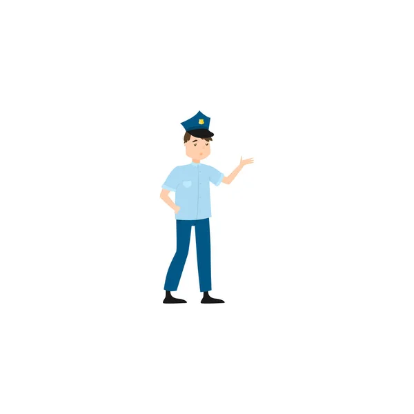 Policeman standing in a pose. Raster illustration isolated on white background — Stock Vector