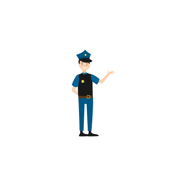 Policeman standing in a pose. Raster illustration isolated on white background — Stock Vector