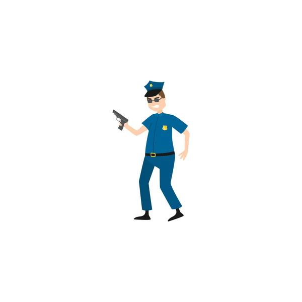 Policeman threatening with a gun. Raster illustration isolated on white background — Stock Vector