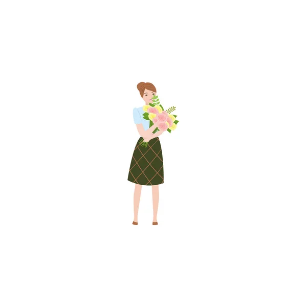 Eine elegante Frau mit Blumen. Rasterdarstellung isoliert auf weißem Hintergrund — Stockvektor