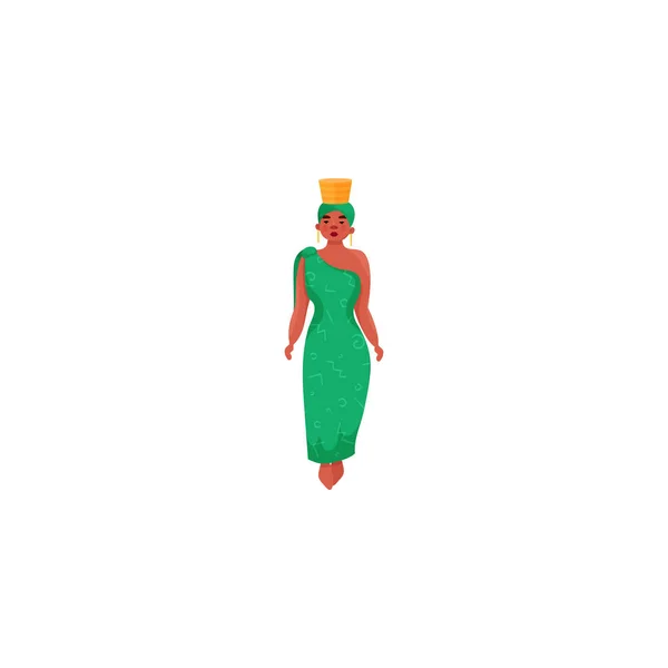 Wanita Afrika dengan sorban. Ilustrasi raster dalam gaya kartun datar - Stok Vektor