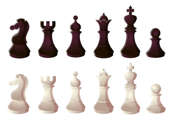 Fekete-fehér sakk-készlet. Raszteres illusztráció lapos rajzfilmstílusban — Stock Vector