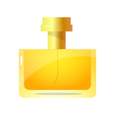 Parfüm sarı şişe simgesi. Beyaz arka planda düz karikatür tarzında Raster illüstrasyon