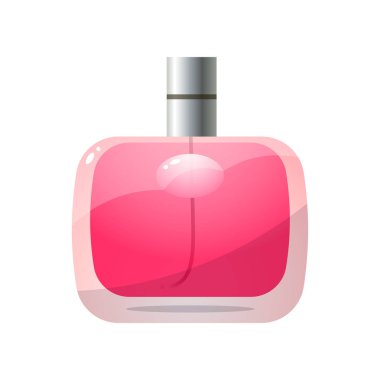 Parfüm pembe şişe simgesi. Beyaz arka planda düz karikatür tarzında Raster illüstrasyon