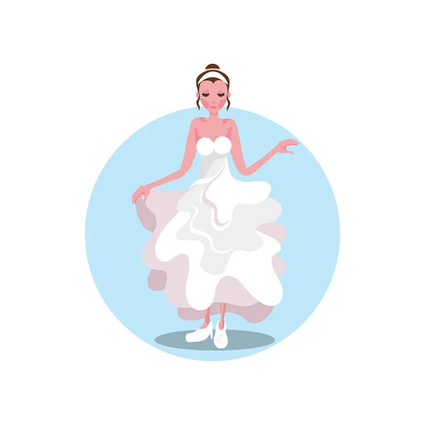 Weißes langes Hochzeitskleid, Schuhe und Diadem für junge Braut — Stockvektor