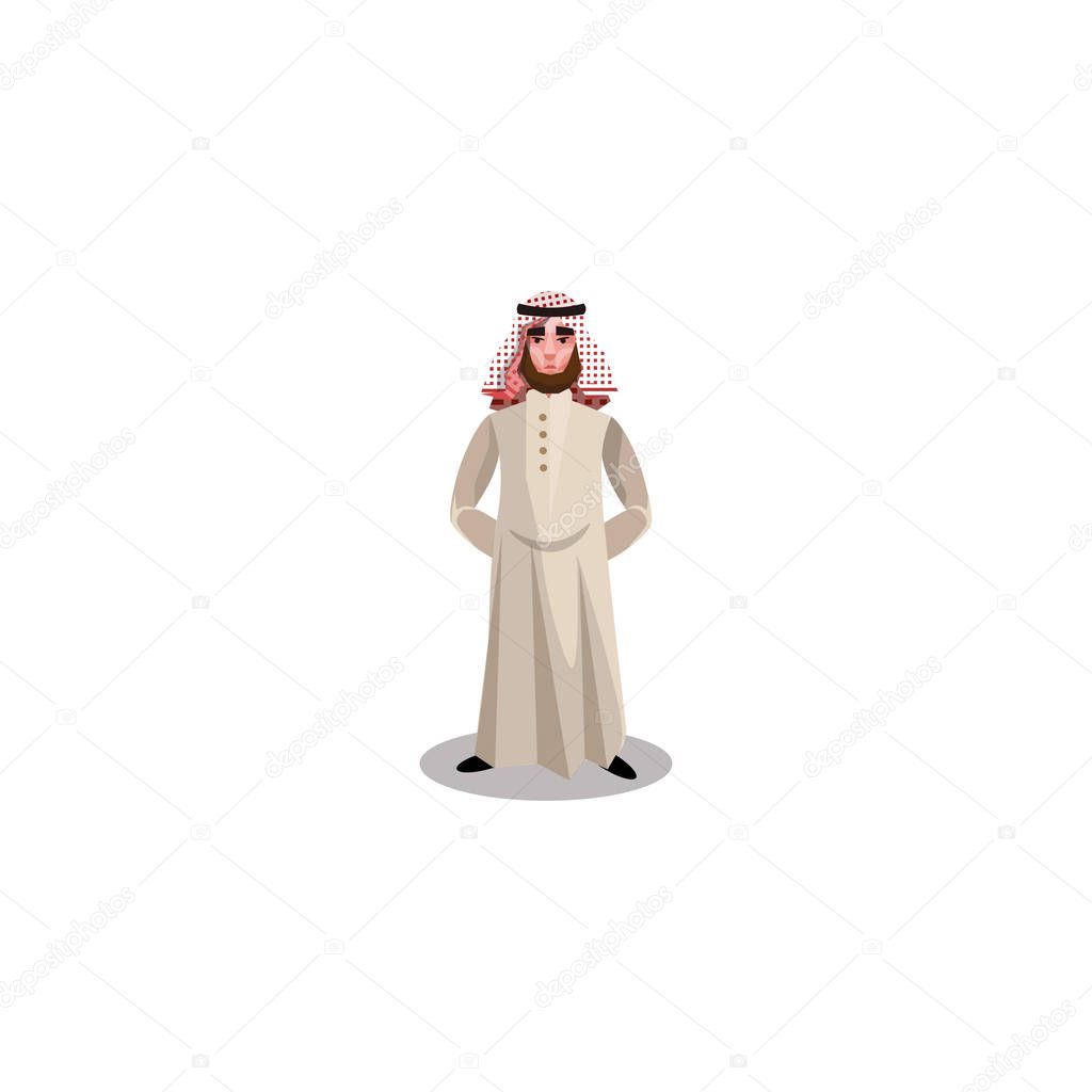 Muslim man sheikh. Raster illustration in flat cartoon style