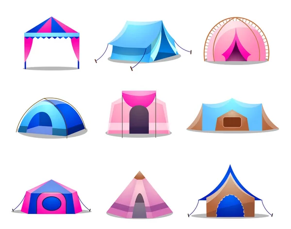 Conjunto de design de tendas. Raster ilustração em estilo cartoon isolado —  Vetores de Stock