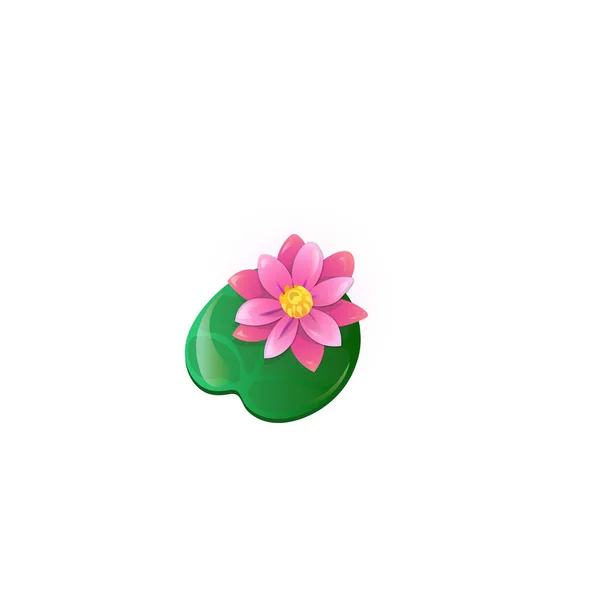 Water lily flower. Raster illustration in flat cartoon style — 图库照片