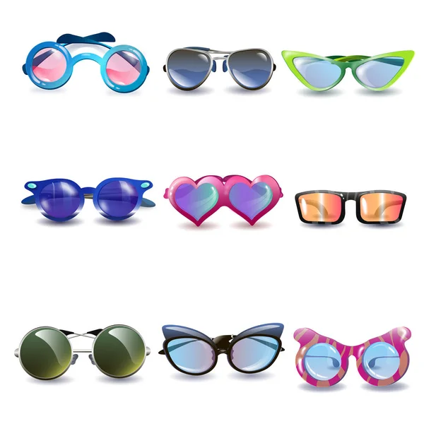 Современные солнцезащитные очки с красочными линзами и набором рамок — стоковый вектор