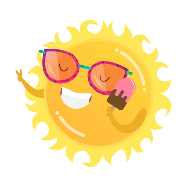 Happy Sun in zonnebril eten ijs illustratie — Stockvector