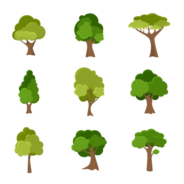 Różnorodność ręcznie rysowanych drzew liściastych zestaw ilustracji — Wektor stockowy