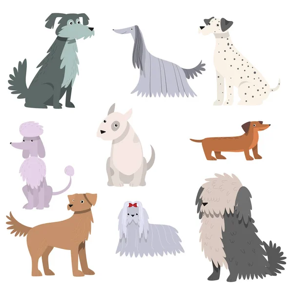 Chiens prêts. Illustration matricielle dans le style dessin animé plat — Image vectorielle