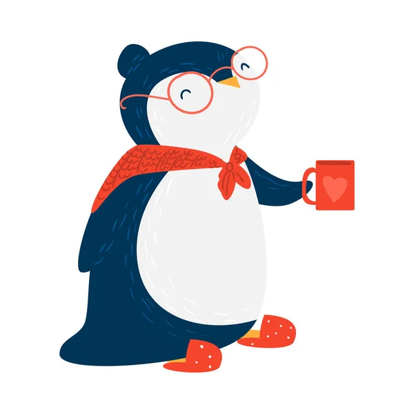 Cute penguin. Raster illustration in flat cartoon style — Stock Vector