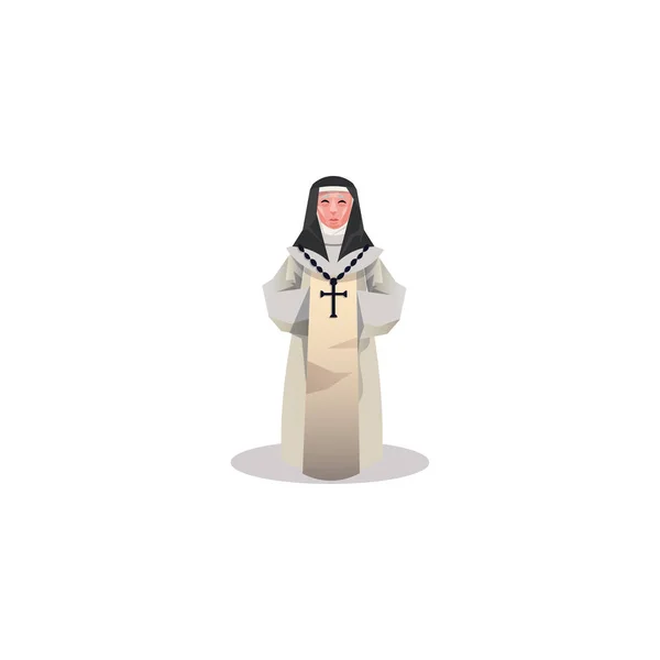 Catholic nun in light dress and black hood vector illustration — Stock Vector