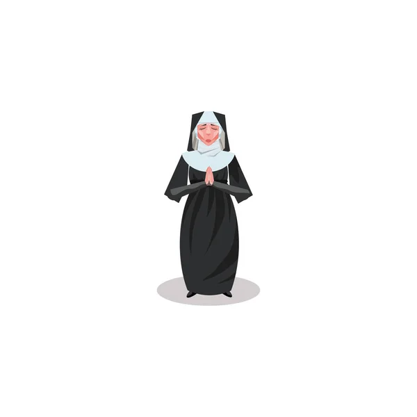 Monja católica en vestido largo negro e ilustración de vectores de capucha — Vector de stock