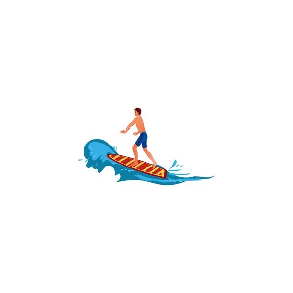 Surfer auf der Kammwelle. Raster-Illustration im flachen Cartoon-Stil — Stockvektor