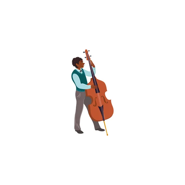 Músico negro en traje tocando cello vector ilustración — Vector de stock