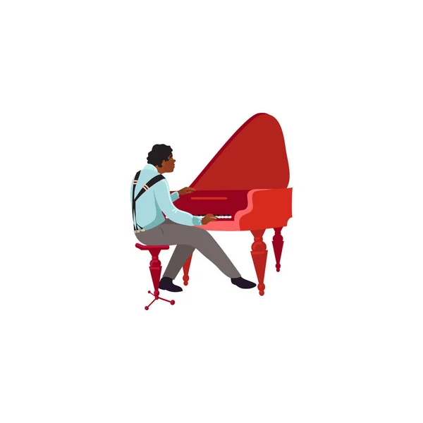 赤いピアノベクトルイラストを演奏する黒人男性ジャズミュージシャン — ストックベクタ