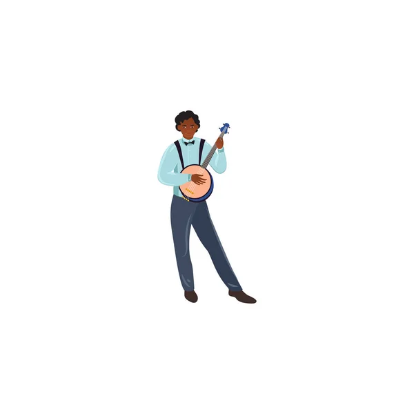 Joven músico de jazz negro tocando banjo vector ilustración — Archivo Imágenes Vectoriales