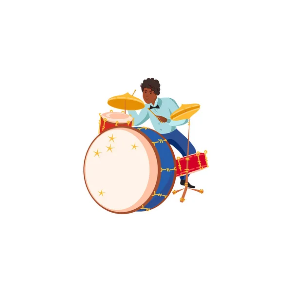 Joven músico de jazz negro tocando tambores vector ilustración — Archivo Imágenes Vectoriales