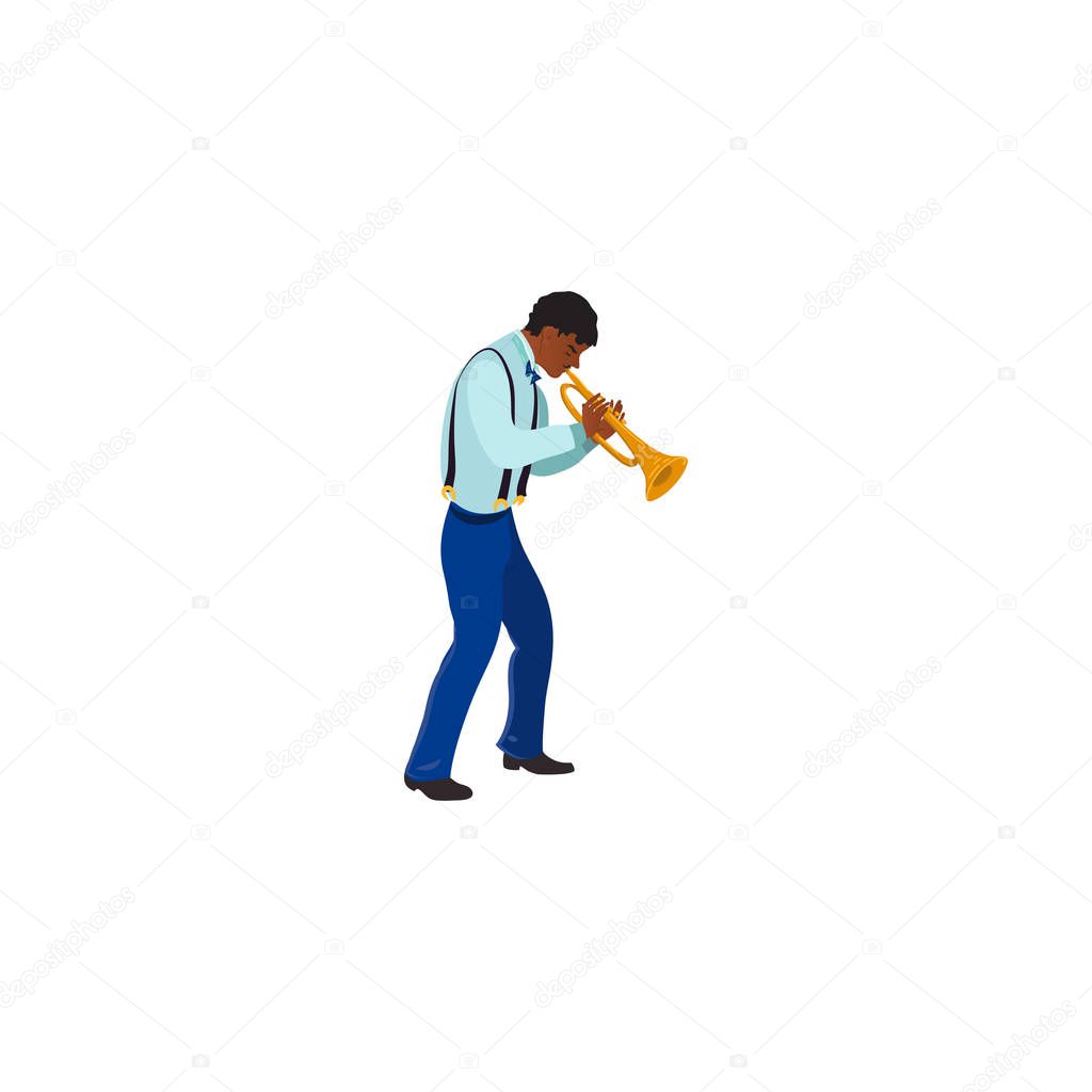 Black male jazz musician playing trumpet vector illustration