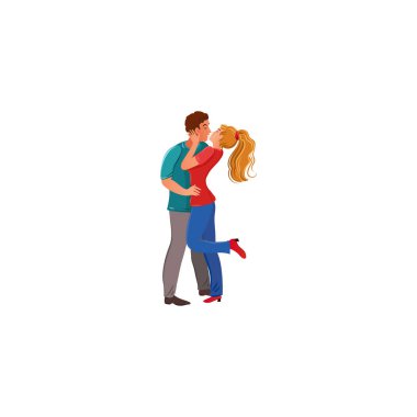 Genç aşıklar çift ayakta ve vektör illüstrasyon öpüşme