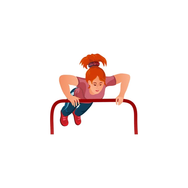 Girl pushing up with hands during workout vector illustration