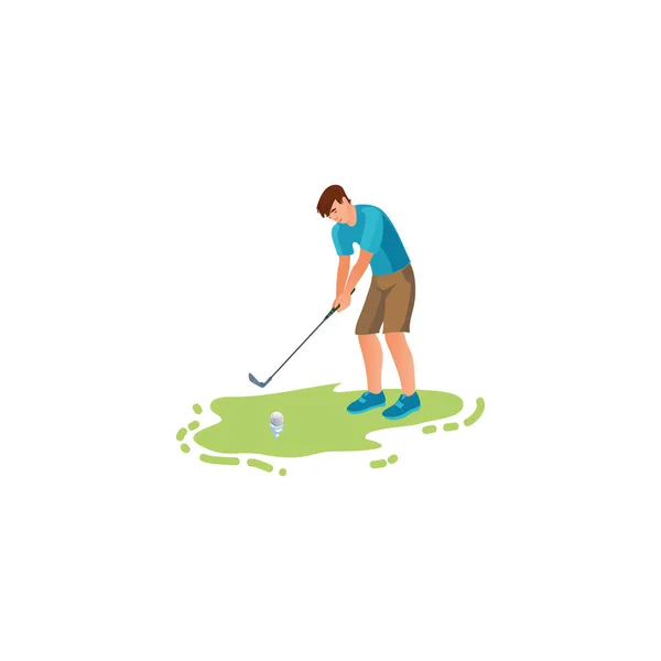 Jongeman klaar om golfbal vector illustratie verplaatsen — Stockvector