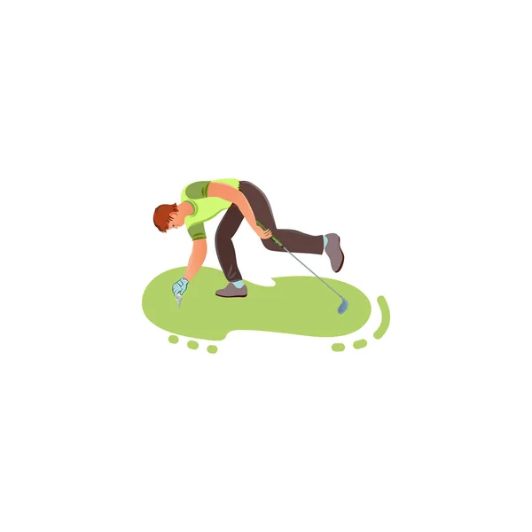 Jeune homme fixant balle de golf sur l'illustration vectorielle herbe — Image vectorielle