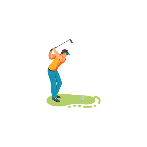 Mladý muž ve speciálním sportovním oblečení hraje golf vektorové ilustrace — Stockový vektor