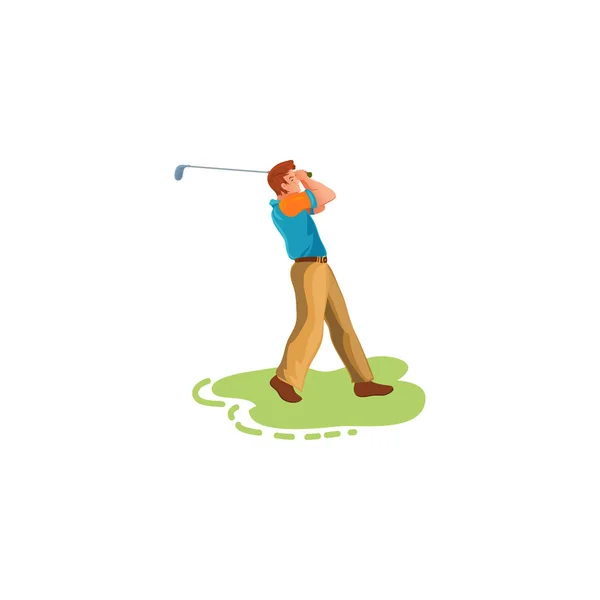 Mladý muž v jasném sportovním oblečení hraje golf vektorové ilustrace — Stockový vektor
